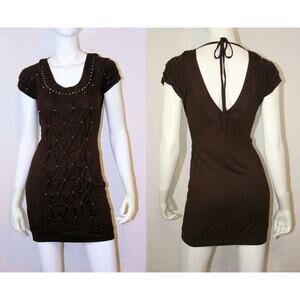 Gold Bead Studded brown Body Con Dress Katia L